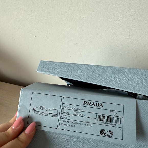 NWT Prada Espadrille Flat Shoes In Blue Canvas Embossed Triangle Logo Sz 35 - Picture 4 of 12